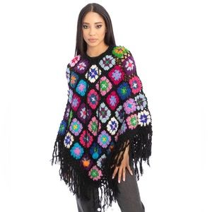 Hand-Knitted Multicolored Poncho